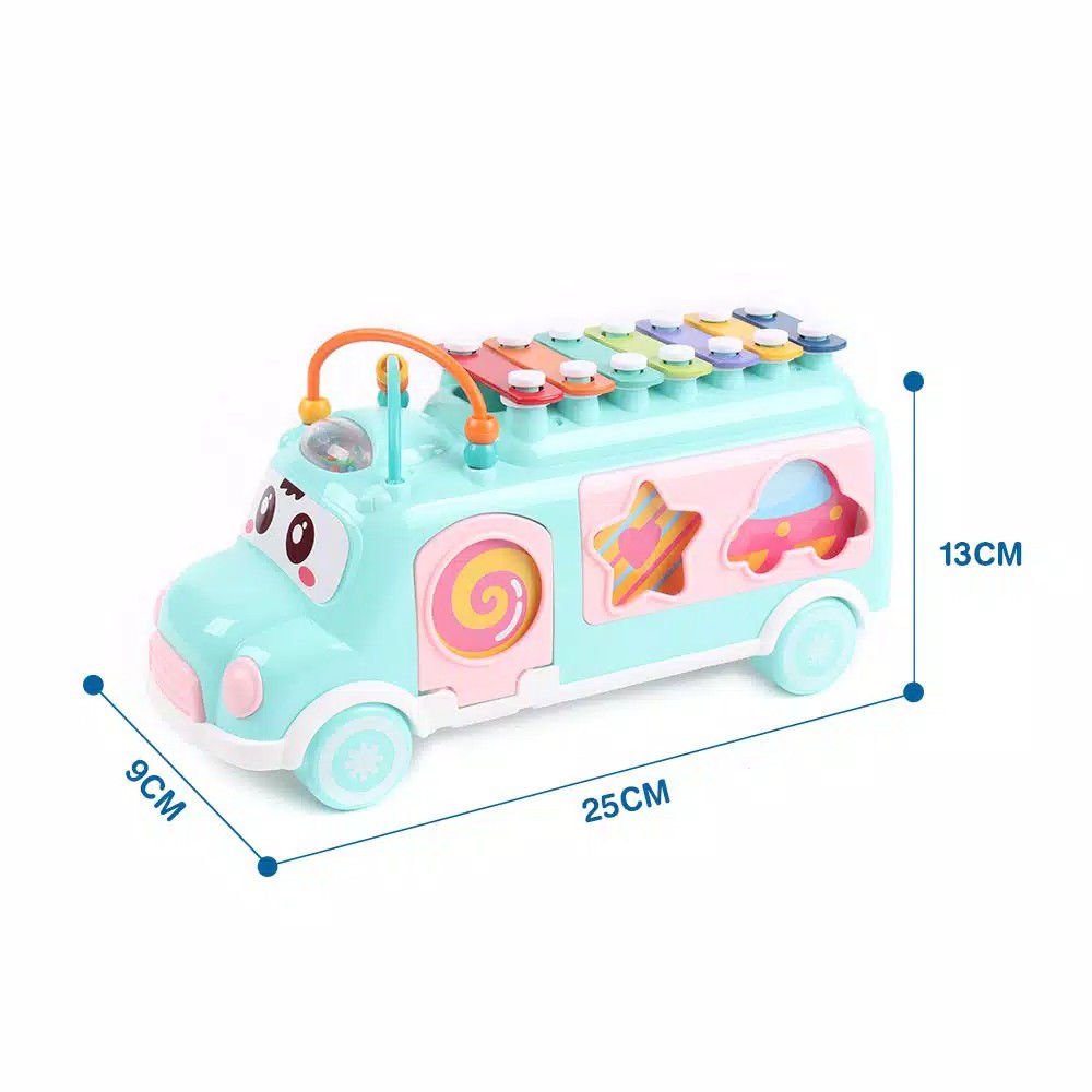 Mainan Anak Balita Bus Musik edukasi shape sorting 3in1  Mainan music model bus xylophone