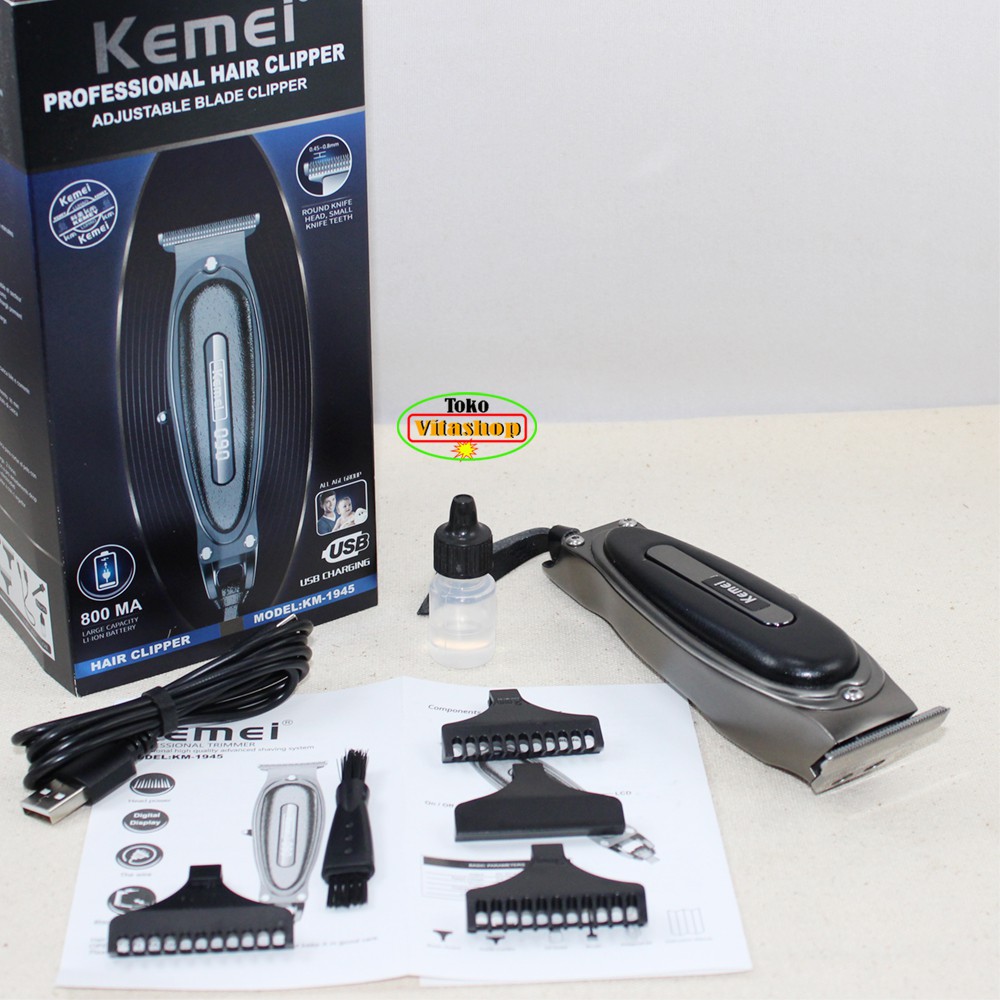 Alat Cukur Rambut Kemei KM-1945 Mesin Cukur Rambut Cas / Hair Clipper Grooming Kit