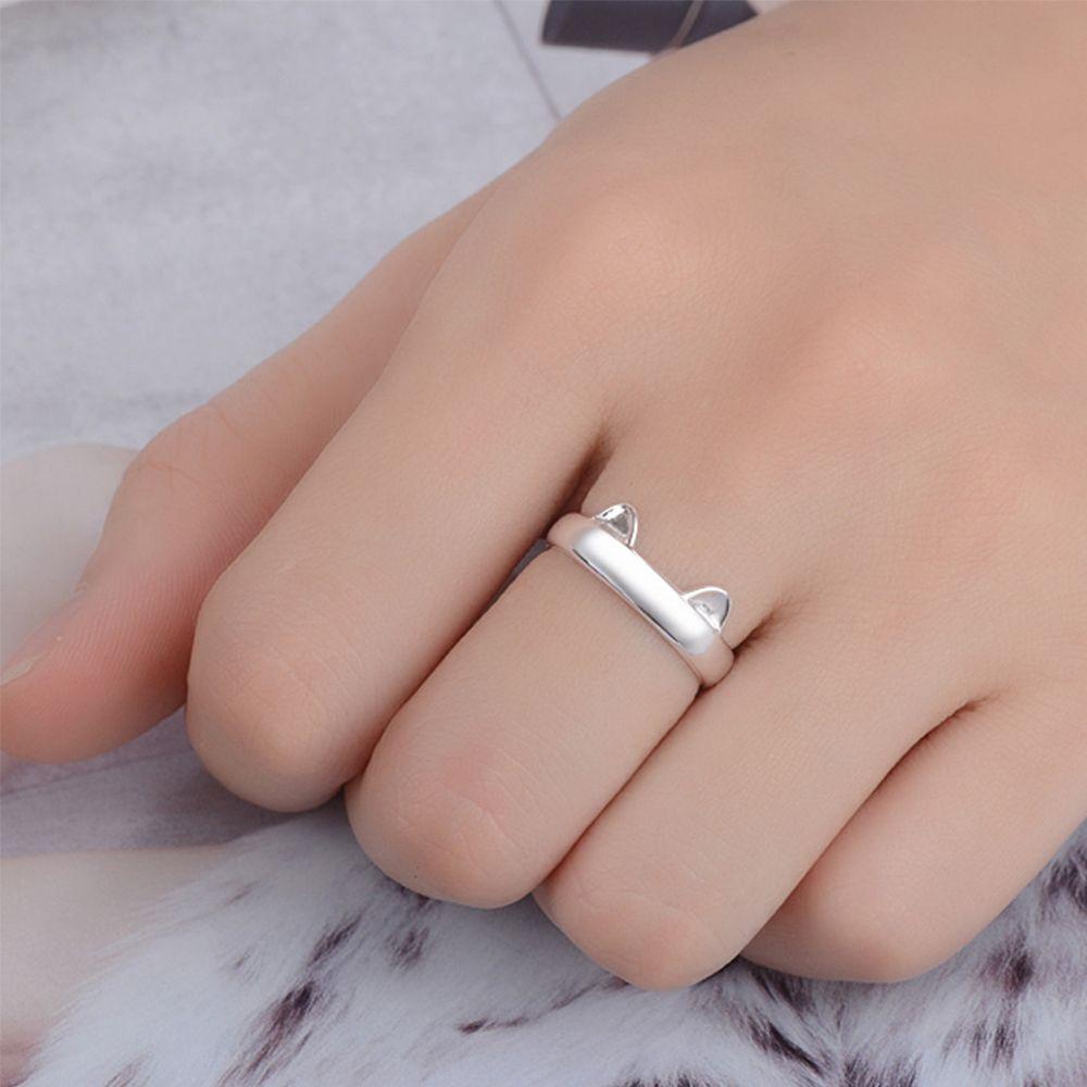 Mxbeauty Cincin Telinga Kucing Dapat Disesuaikan Vintage Fashion Hadiah Sahabat Hadiah Hari Valentine Cincin Pasangan Perhiasan Gaya Korea