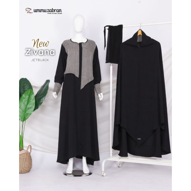 New Zivana Set Ummu Zabran - Gamis Hijab Jilbab Khimar Original Syar'i - Black Hitam Jet Black Biru 