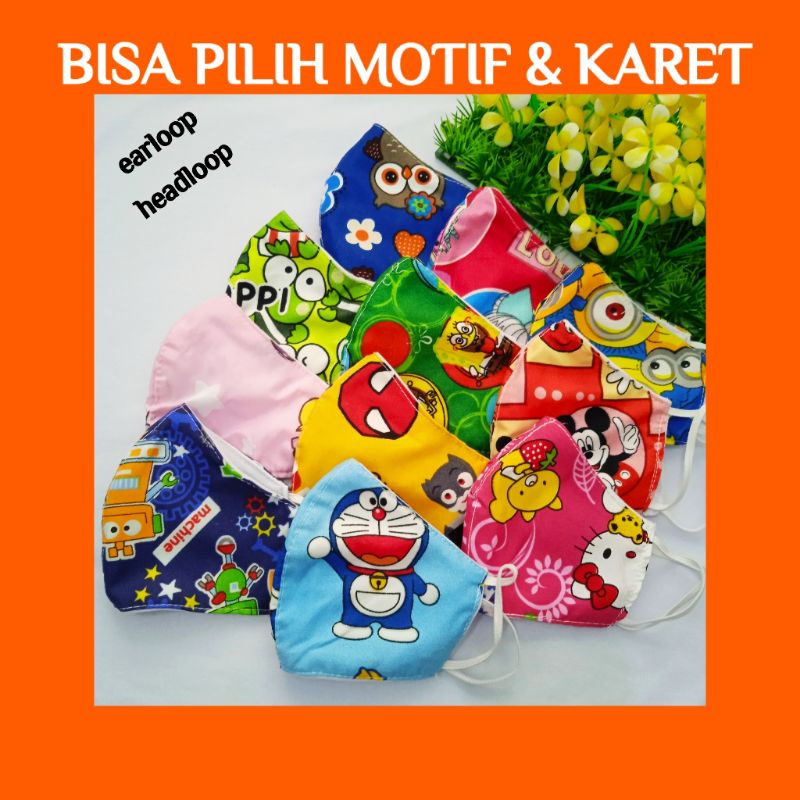 MASKER ANAK DUCKBILL KAIN KARAKTER WASHABLE EARLOOP HEADLOOP HIJAB | MASKER ANAK KAIN | MASKER ANAK 