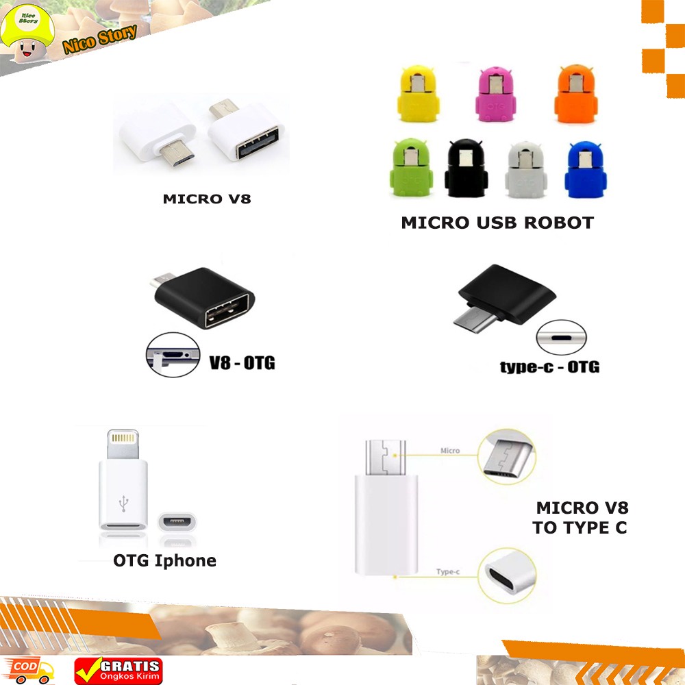 (NCS) OTG Micro usb NON KABEL OTG MICRO V8 TYPE C TYPE-C CONNECTOR GROSIR TERMURAH Tipe C