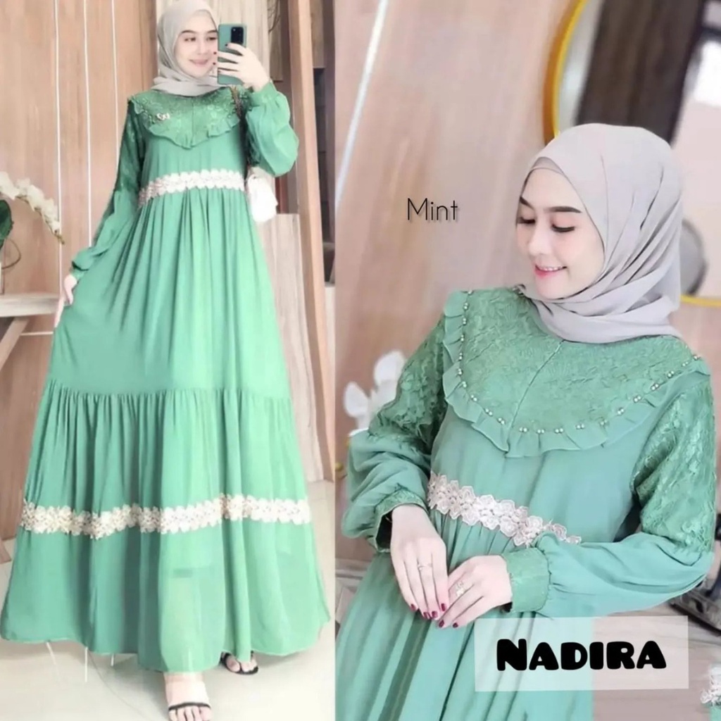 Nadira Dress Bahan Ceruti Mix Brukat  / BAJU DEWASA MURAH TERBARU 2022 / Gamis Kondangan / Gamis Wan