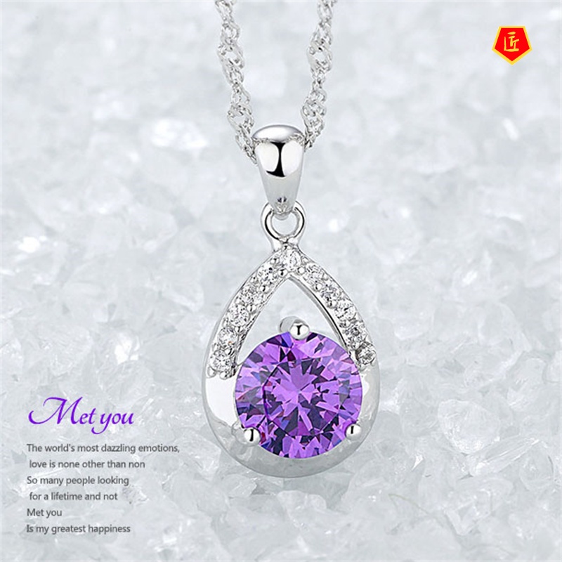 [Ready Stock]Faith Crystal Pendant Silver Necklace Female Birthday Present Elegant Fashion
