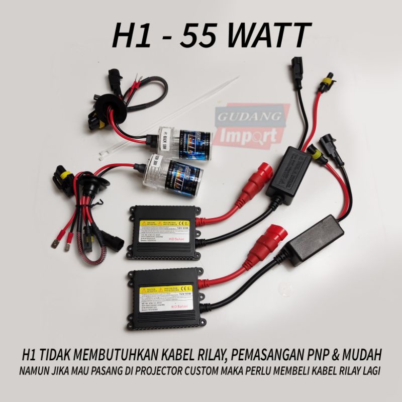 LAMPU HID MOBIL H4 H7 H1 H11 55 WATT 6000K