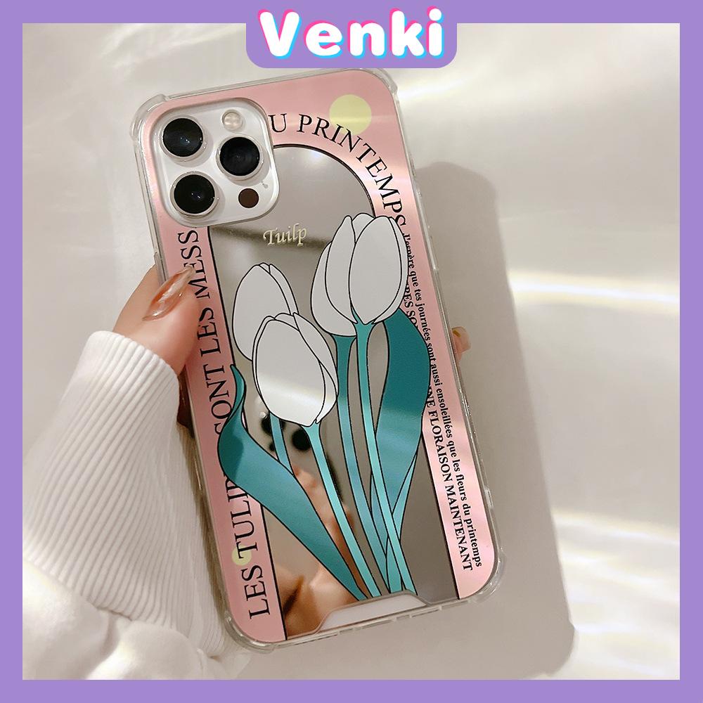 iPhone Case Acrylic Mirror Airbag Shockproof Protection Camera Cute Pink Tulip Flower Compatible For iPhone 11 iPhone 13 Pro Max iPhone 12 Pro Max iPhone 7 Plus iPhone x xr xs max