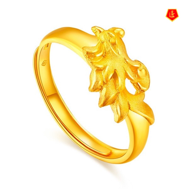 [Ready Stock]3D Gold Couple Couple Rings Dragon and Phoenix Ring