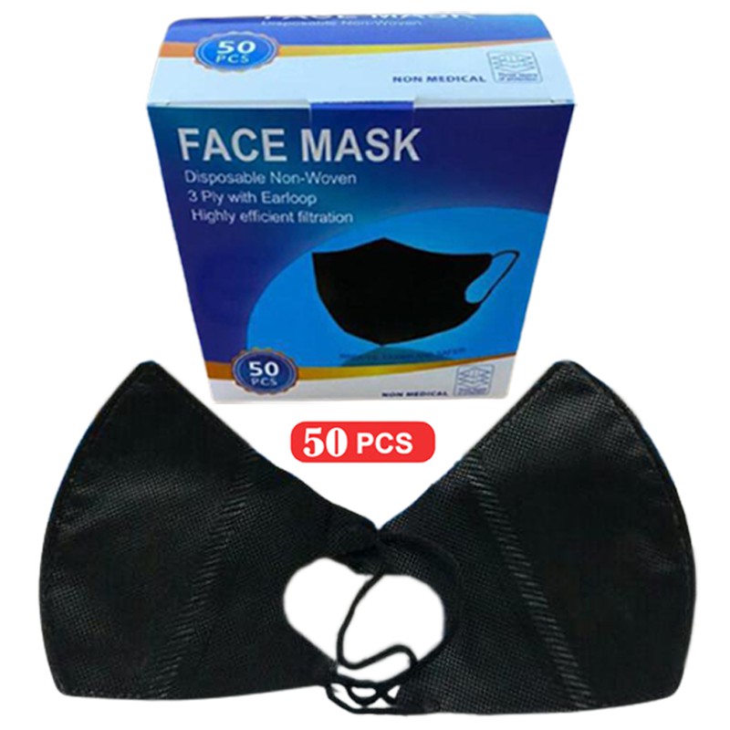 Masker Duckbill 3ply Dewasa Hitam Face Mask duckbill protective (50 PCS) / Medis / EVO Box