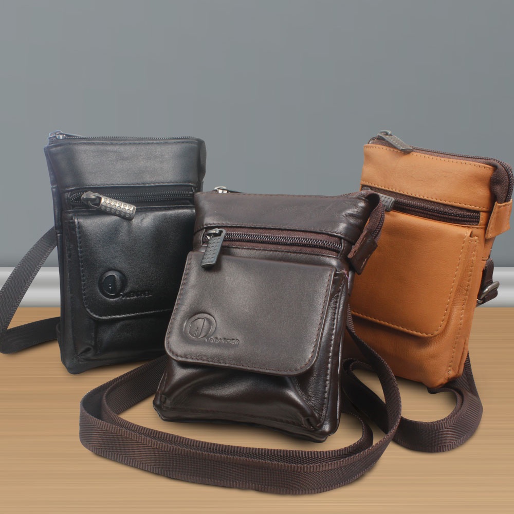 Tas Selempang Pria Kulit Sapi Asli Tas Slempang Pria Kulit Waistbag Pria P041 Tas HP Selempang Genuine Leather Multifungsi For Smartphone P041 GARANSI ORIGINAL