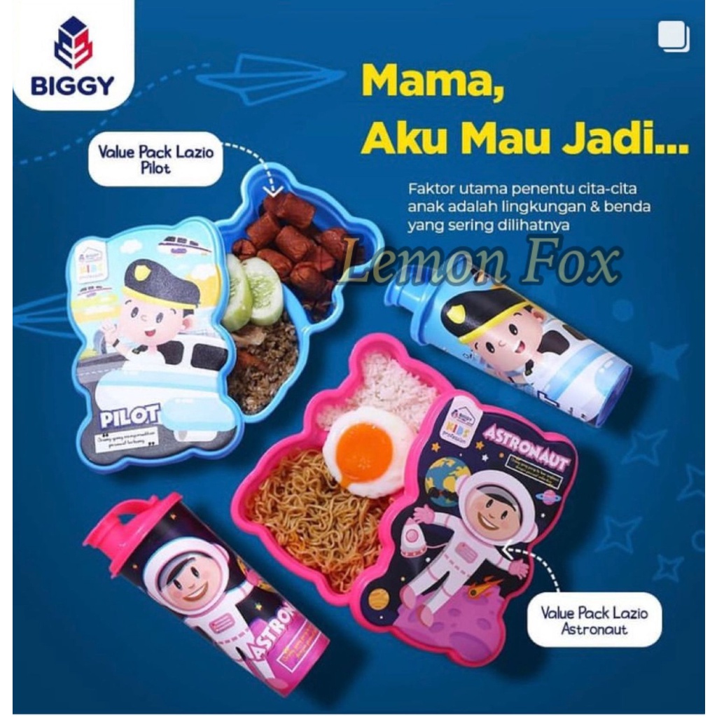 Lunch Box + Tumbler Set / Box Kotak Bekal Anak Anak / Tempat Makan Sekolah Bonus Botol Value Lazio