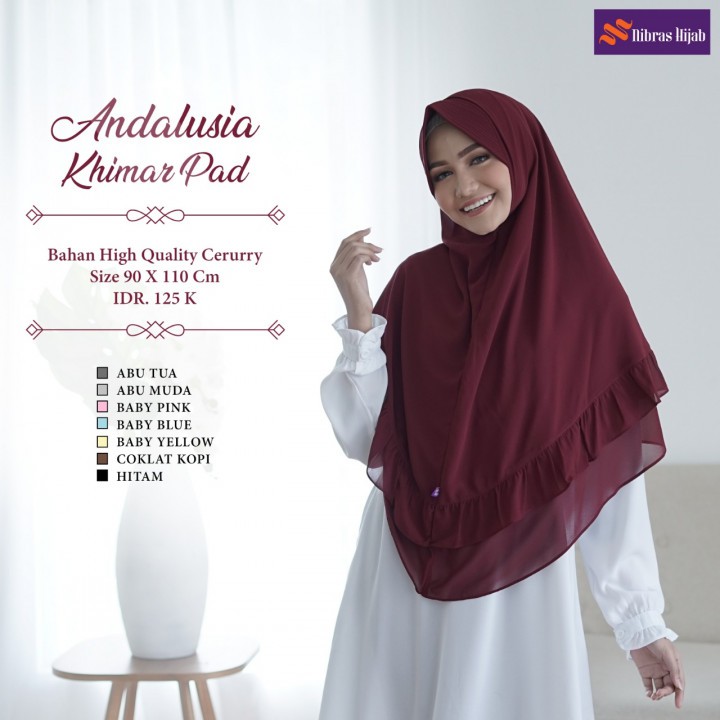 NIBRAS HIJAB ANDALUSIA KHIMAR PAD HIJABERS KERUDUNG SYARI JILBAB CERUTI FASHION MUSLIMAH