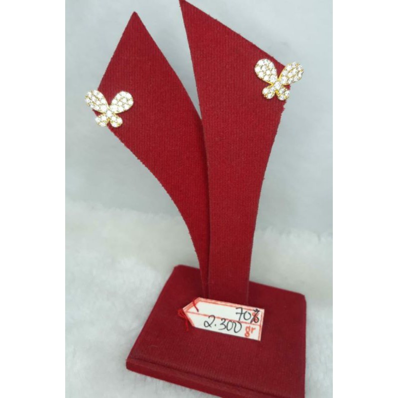 GW179L253L anting giwang tusuk butterfly full permata kupu putih emas kuning berat 2.300 kadar 70%