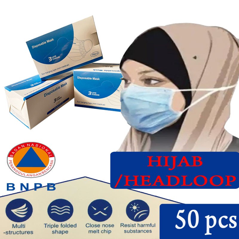 MASKER EARLOOP 1 BOX ISI 50PCS / Masker / MASKER kesehatan plus box