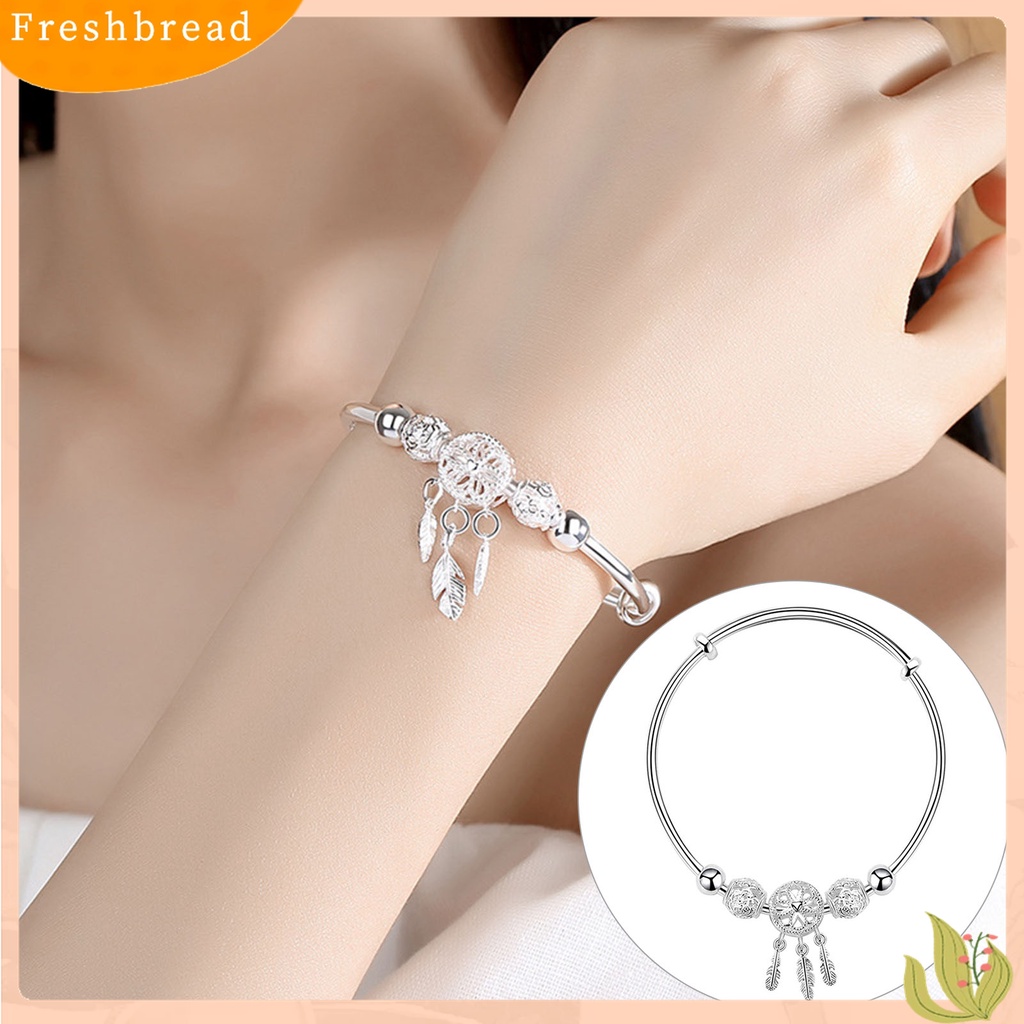 |Frebre Frebre| Gelang Tangan Wanita Desain Dream Catcher Rumbai Bulu Warna Silver Untuk Pesta