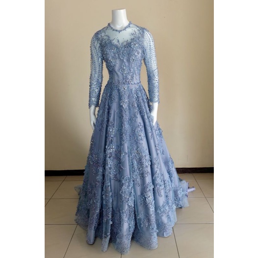 Gaun Pengantin Biru Denim Muda
