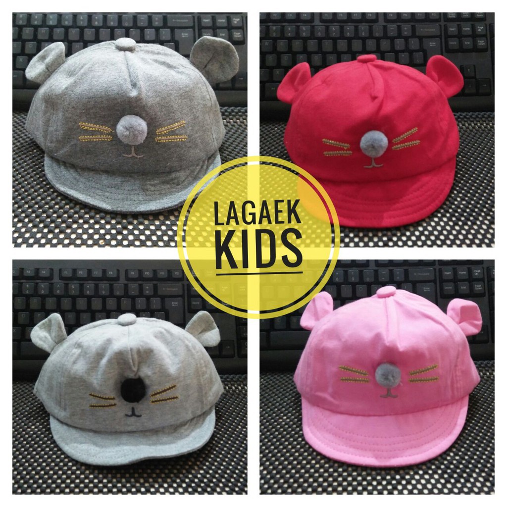 Topi Bayi IMPORT Karakter Kucing Laki Laki Perempuan Usia New Born 0 - 3 Tahun - Topi Anak IMPORT Telinga Kucing - Topi Bayi IMPORT - Topi Anak Kucing Kaos Nyaman SALE