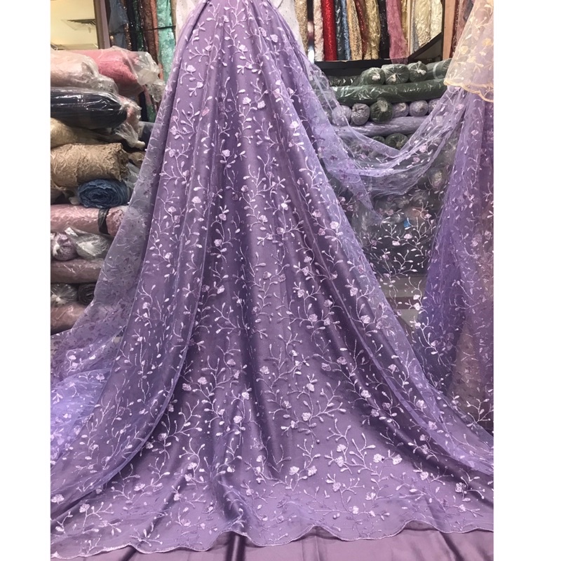 TERMURAH!!! Kain bahan tille akar mutiara / bahan kebaya brokat Tulle.