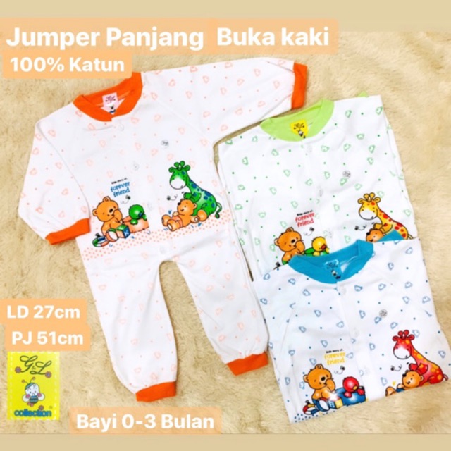 Jumper Panjang Buka Kaki Bayi Newborn 0-3 Bulan Sablon