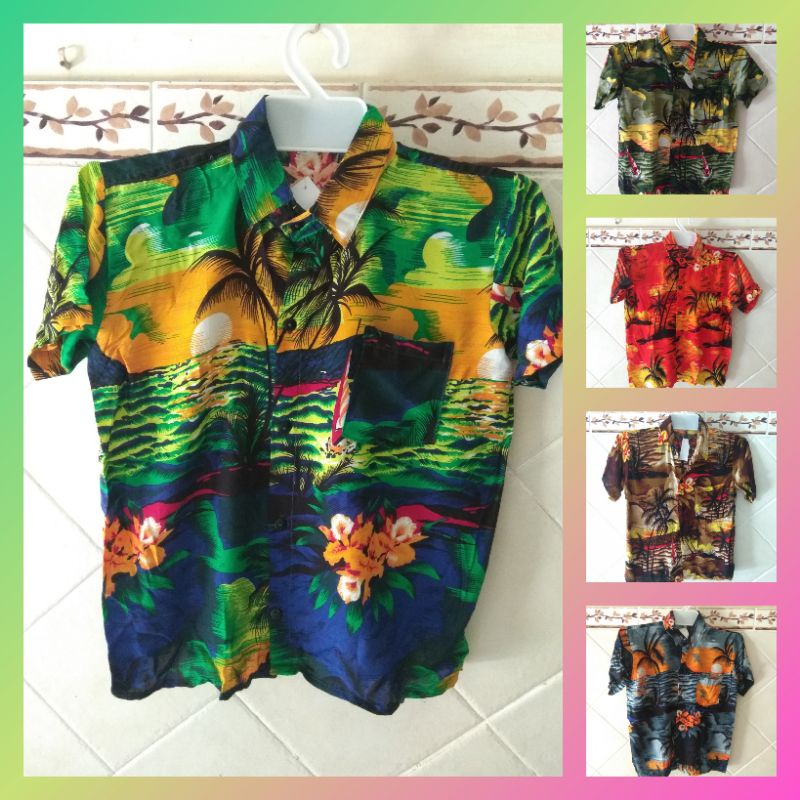 kemeja hawai motif pantai anak atasan