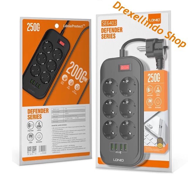 Original LDNIO Power Socket 3 USB 6 Sockets Combo Stop Kontak SE6403