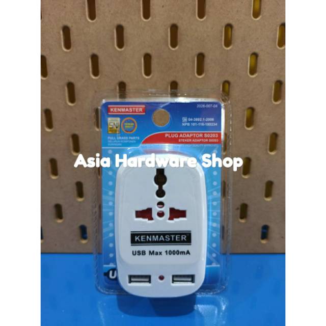 Steker Colokan Listrik 2 USB Plug Adaptor S0203 Colokan Charger 2 Port KENMASTER SNI