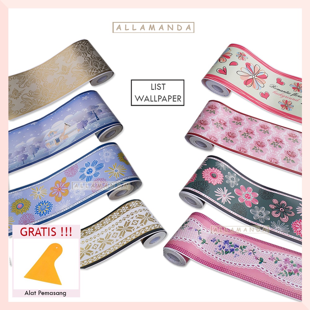 Wallpaper List Border Premium Motif Bunga Batik Wall Border Sticker Walpaper Dinding Kamar Ruang Dap