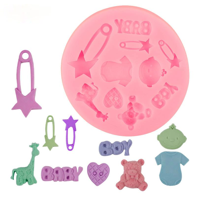 Silicone Cake Mold Heart Baby Boy Shape Sugarcaft Fondant Mold Baby Shower Cake Decorating Tool