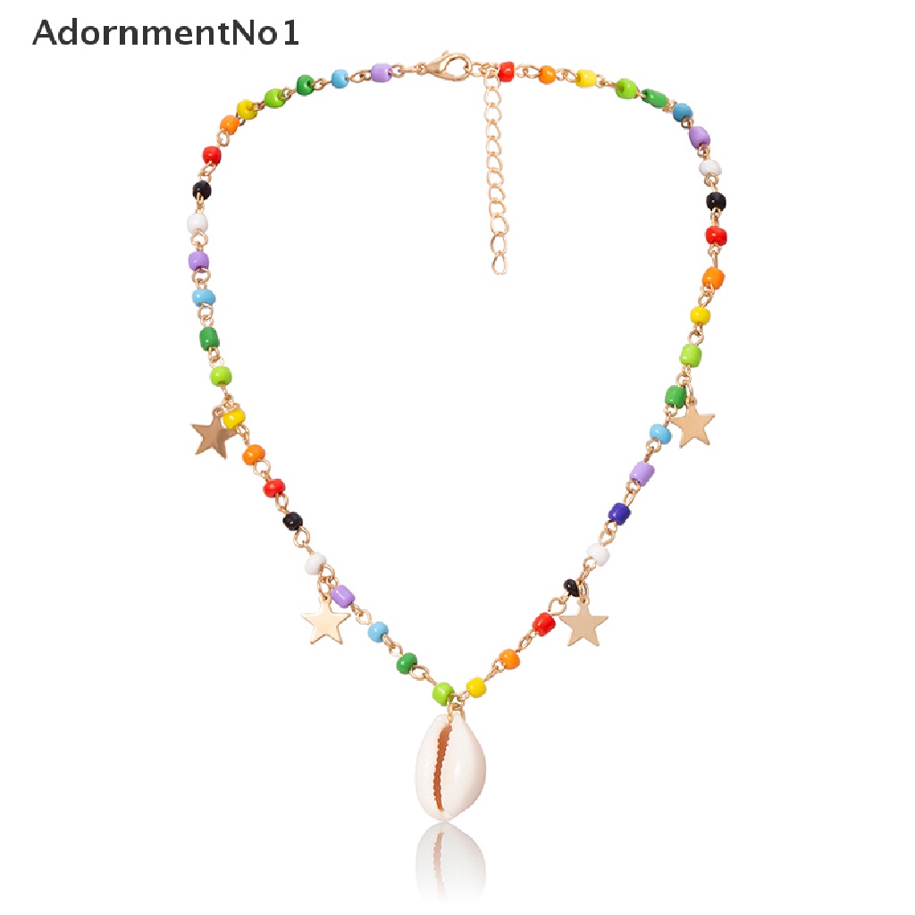 (AdornmentNo1) Kalung Rantai Dengan Liontin Bintang + Manik-Manik Warna-Warni Gaya Boho Untuk Wanita