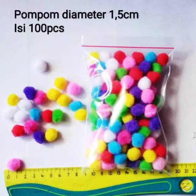 PomPom / Bola Bulu diameter 1,5cm 15mm isi 100 pcs.