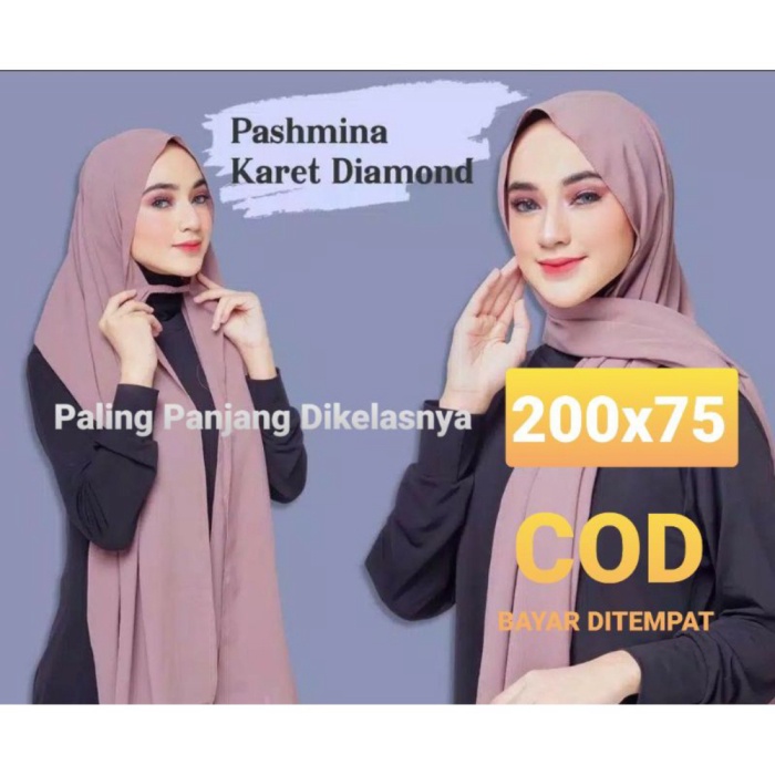 Pashmina Tali Karet 200x75 Hijab instan Panjang Jilbab instan Karet Promo