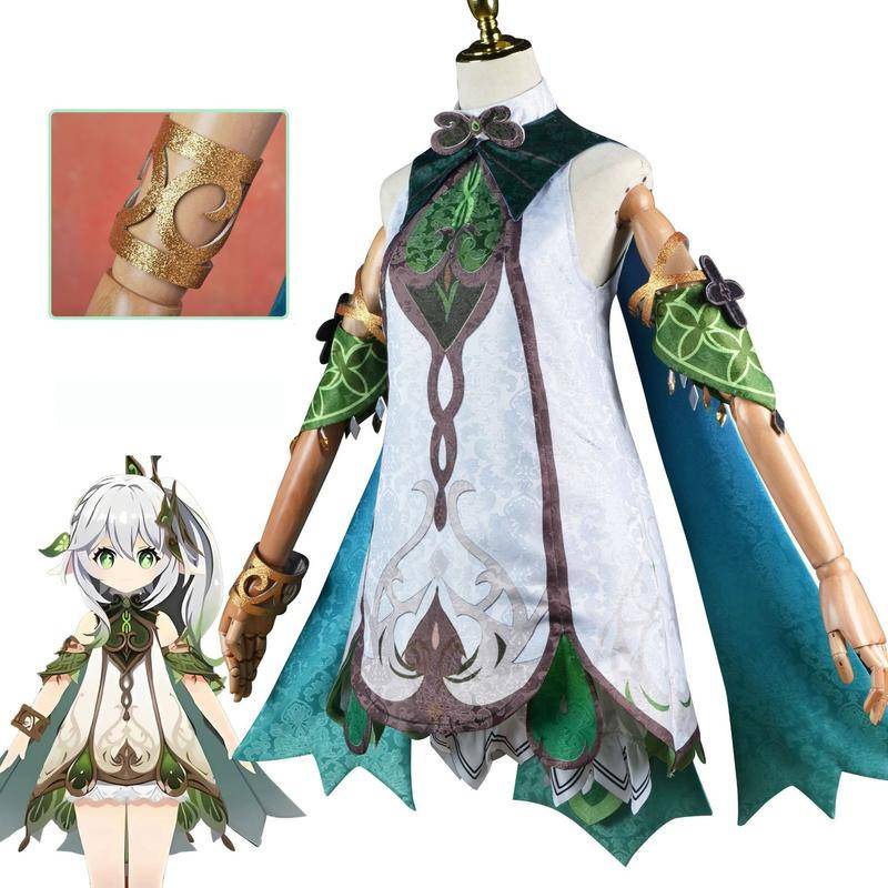 【Wetrose】Genshin Impact Sumeru Nahida Lesser Lord Kusanali Cosplay Costume Grass God Dendro Archon Set, Nahida Wig