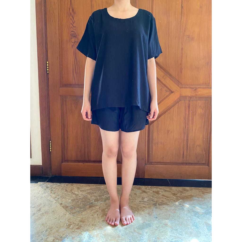 Daily Set / Pajamas Set / Piyama Set  - Tangan Pendek , Celana Pendek (SU)-Hitam
