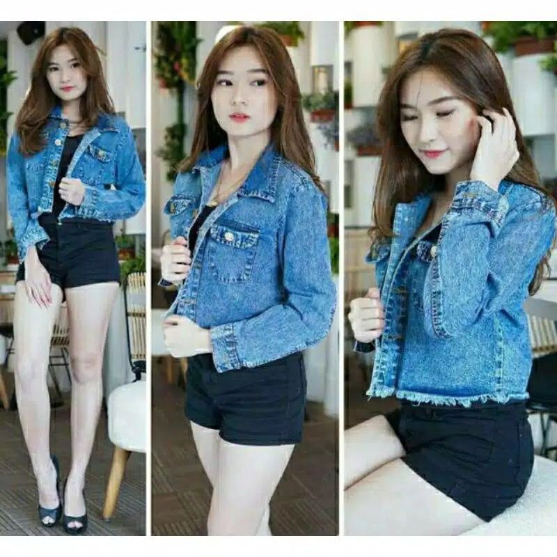 JAKET JEANS CROP WANITA// CEWEK CEWE RAWIS JAKET JINS LD 120 JAKET MURAH TERBARU JAKET JUMBO XL-XXL