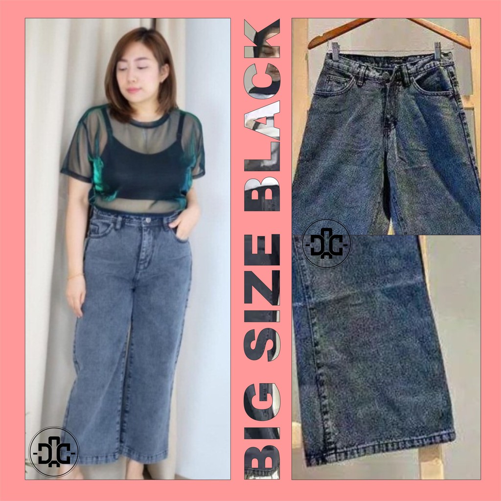 BIG SIZE Celana Kulot Jeans Snow Black HW Premium Quality