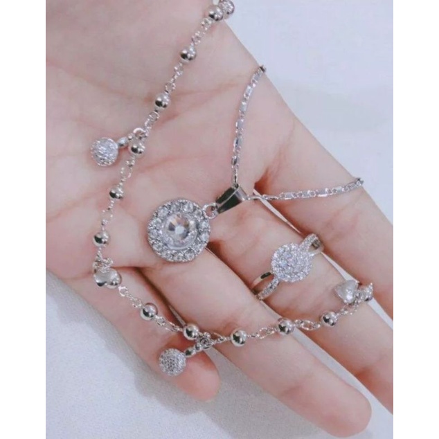 1set perhiasan wanita titanium silver terbaru anti luntur m