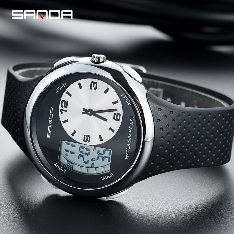 Limited Sanda 763 Jam Tangan Pria Digital Analog Tali Rubber Chronograph Anti Air