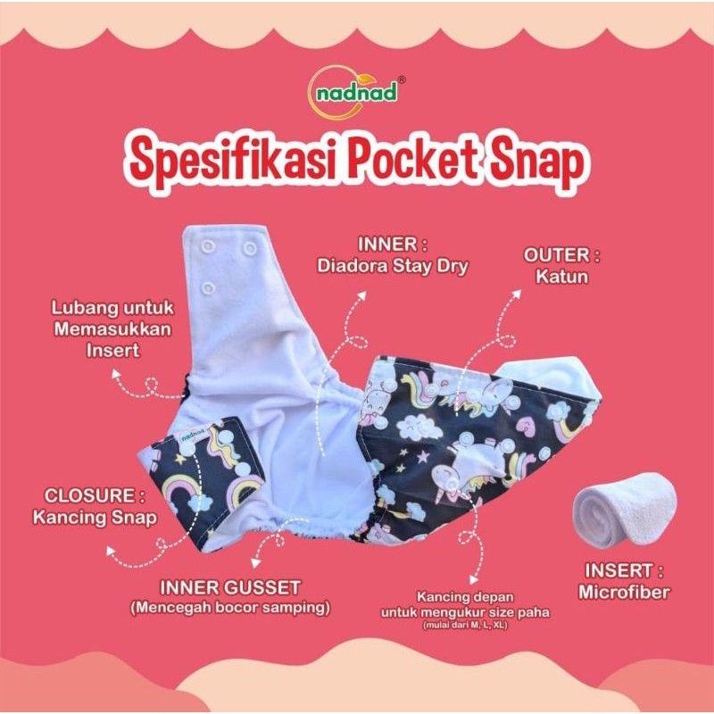 CLODI POCKET SNAP NADNAD by sakina untuk berat 3-11kg  Motif POPOK Bayi Kain Kancing Cloth Diaper Cl
