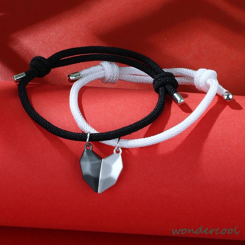 2 Pcs Gelang Couple Magnet Mahnet Hitam Dan Putih Cinta Batu Persahabatan Aksesoris-Won