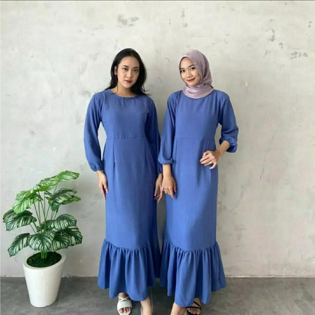 Alma Dress Mermaid Terbaru Crinkle Airflow Gamis Duyung Longdress Kondangan Kekinian