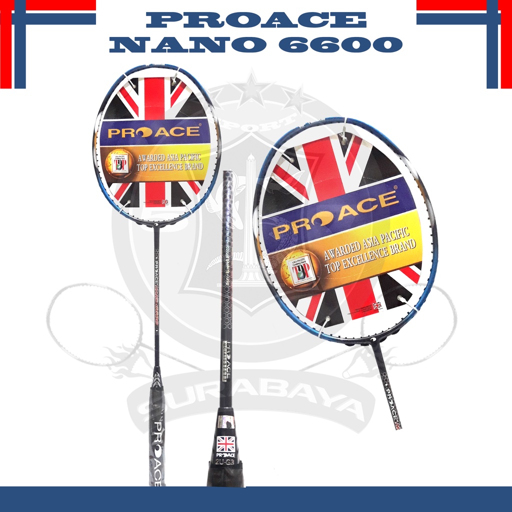 Raket Badminton Pro Ace NANO 6600 Original 30 LBS Bonus Komplit