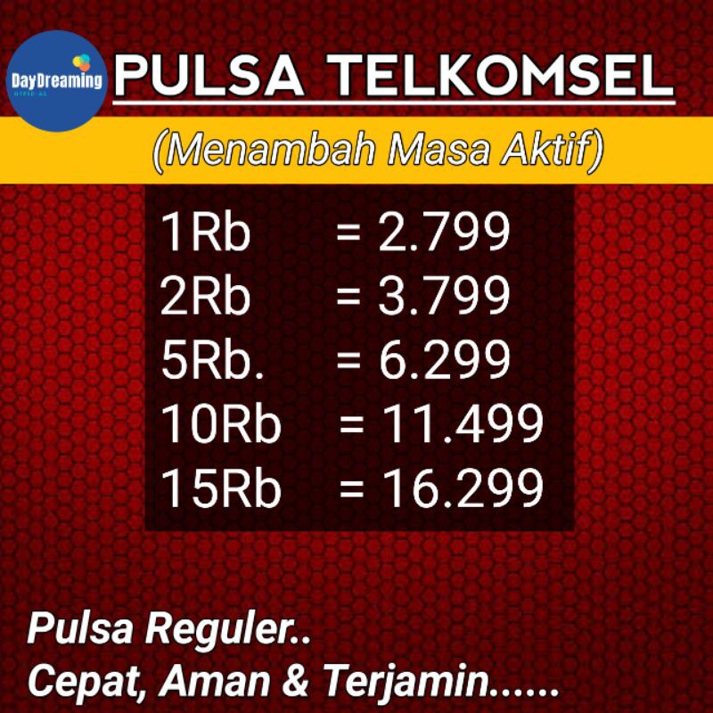 PROMO MURAH PULSA TELKOMSEL REGULLER 1K,2K,5K,10K,15K