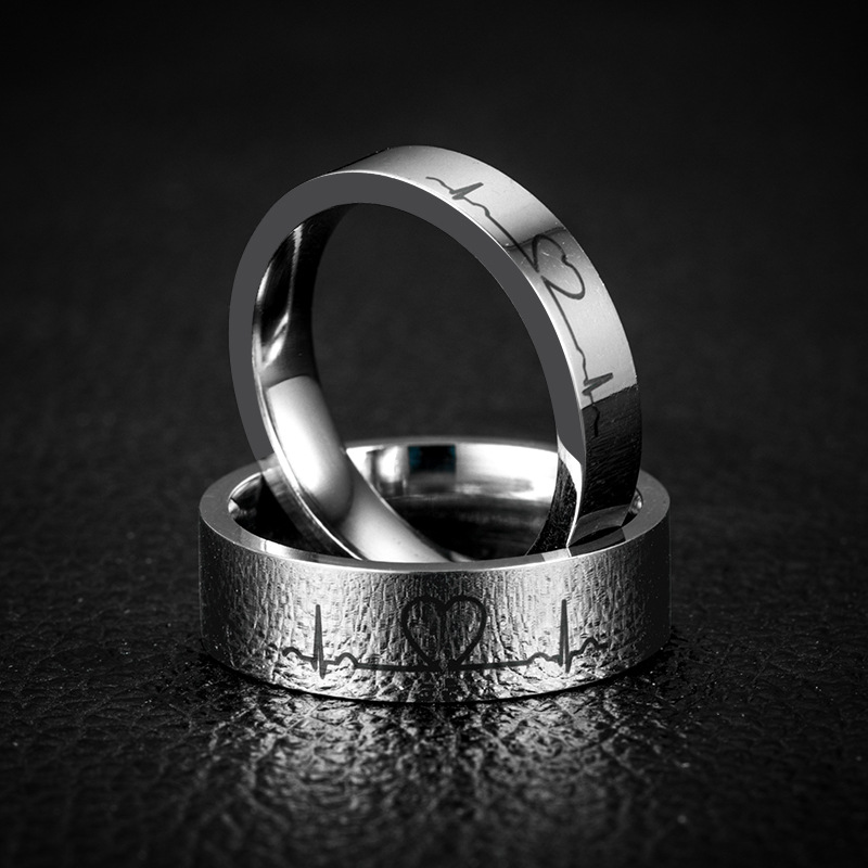 Cincin Desain Electrocardiogram Setengah Lingkaran Gaya Eropa Amerika Untuk Pasangan