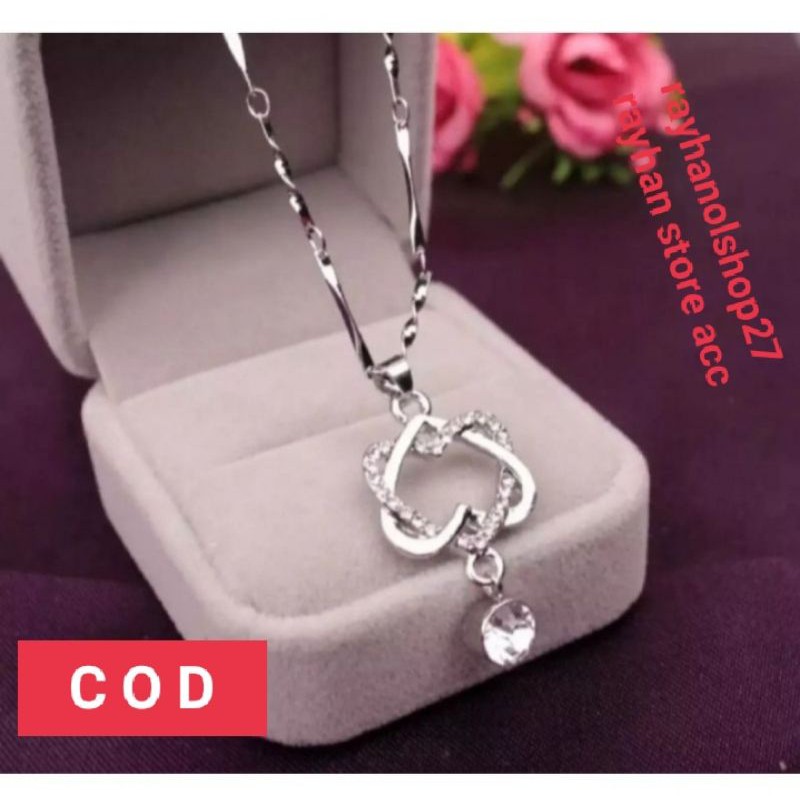 Kalung wanita dewasa Mawar-Perak Ganda liontin cuople LOVE Terbaru