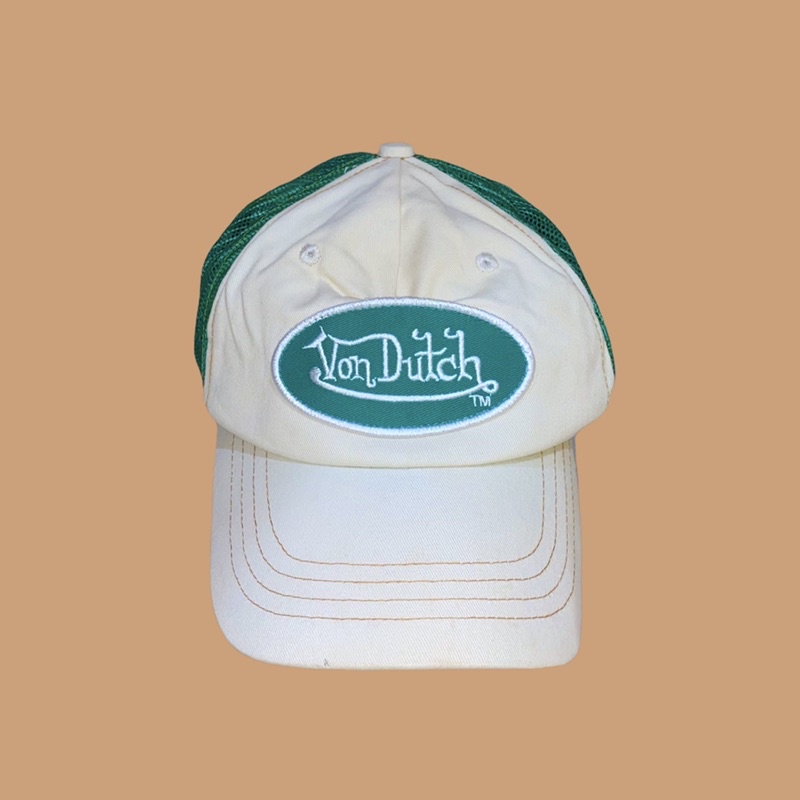 Broken White and Green Von Dutch Cap
