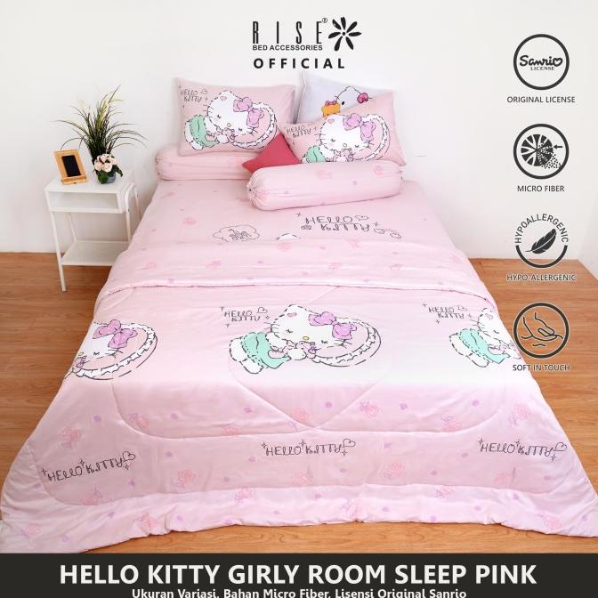Rise Bed Cover Hello kitty Bahan Microfiber Motif girly Ori Sanrio