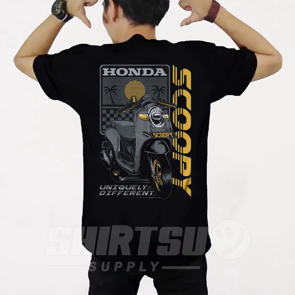 Baju Kaos Oblong Clothing Pria Distro Gambar Belakang Sablon Digital Motif Motor Honda Gank Modif Sc