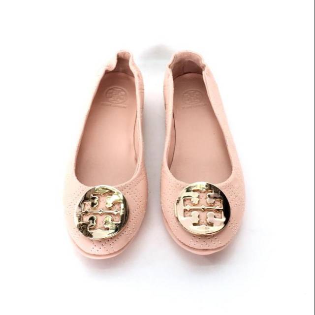 TORY BURCH Quinn Quilted Leather Ballet Flat flats sepatu original authentic asli baby pink soft