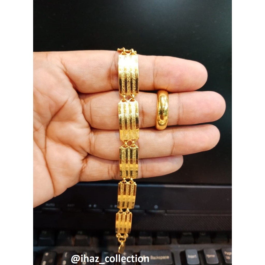 gelang set cincin lapis emas murni