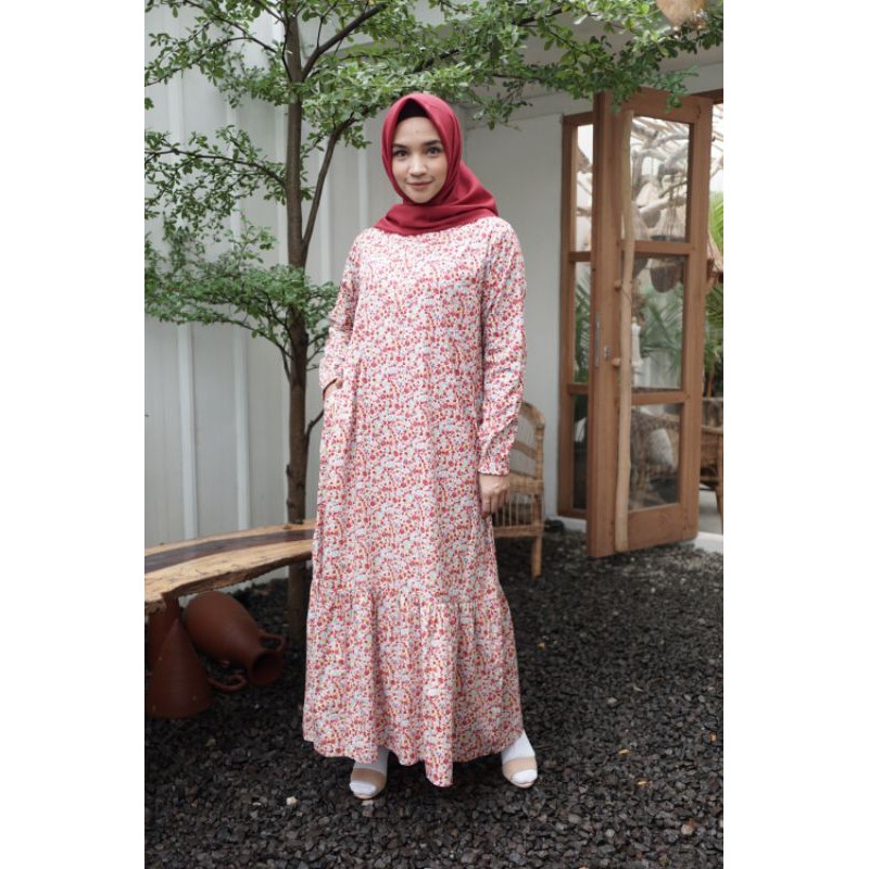 Gamis Katun Jepang Merah Daisy Dress by Hijab Alsa  MK07 Red