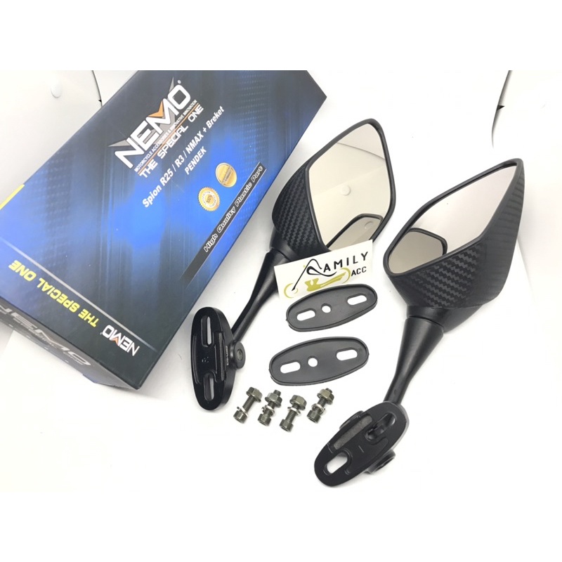 Spion R25 Pendek Carbon Nemo 1003 Kaca Cembung Mirror Motor Nmax Pcx Xmax Lexi CBR250RR CB150R DLL